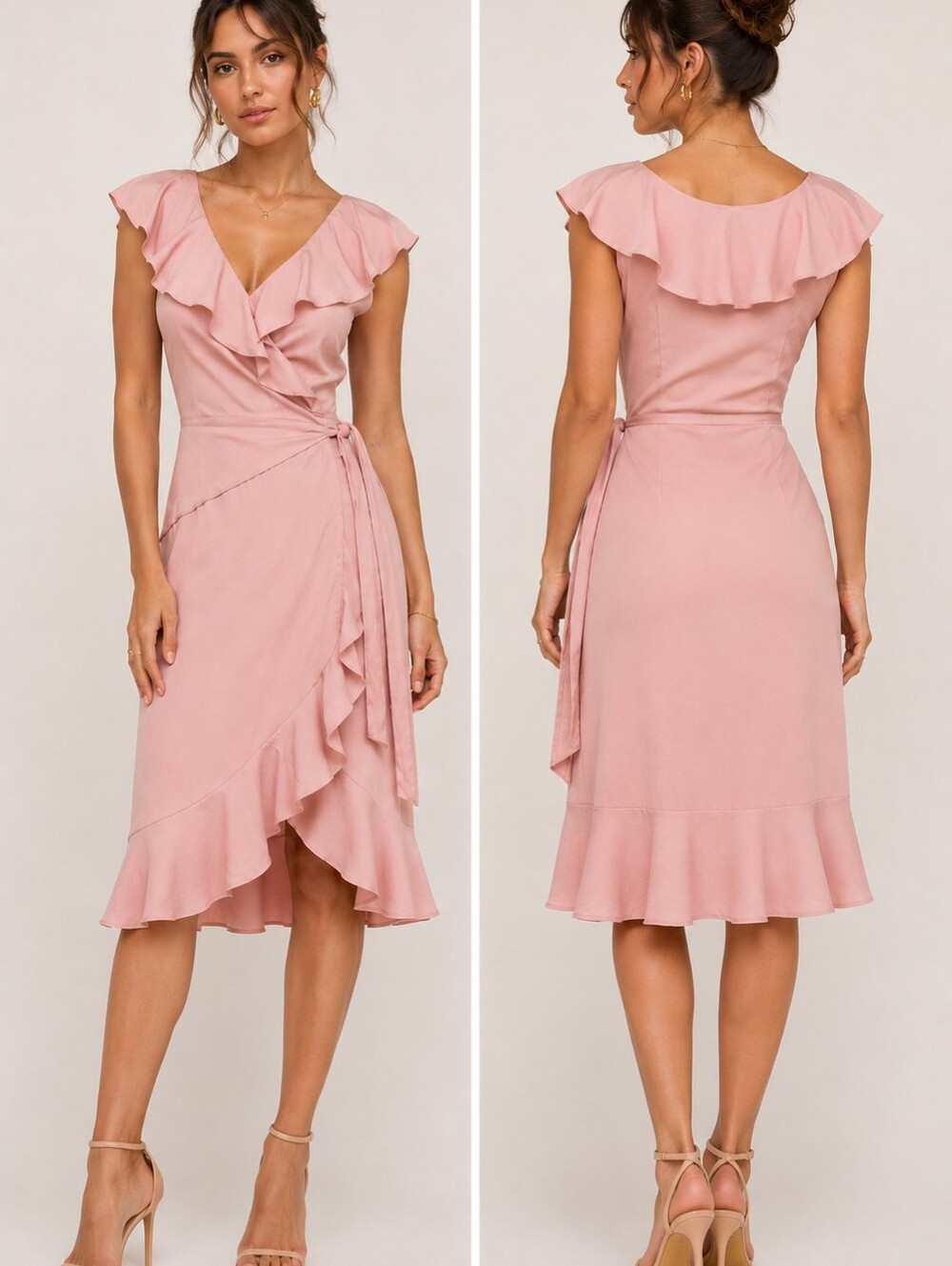 SICTASD Peach Ruffled Collar Midi Wrap Dress - NWOT